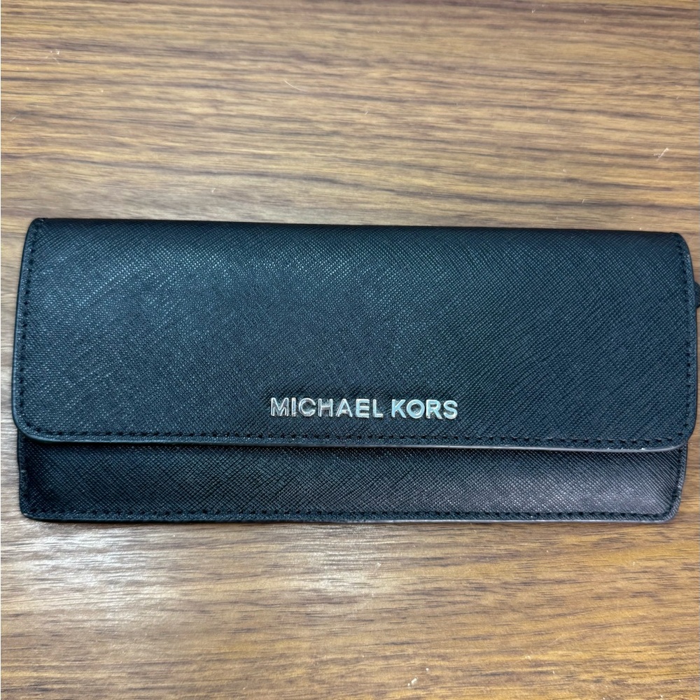 Michael Kors Black Leather Snap Button Wallet